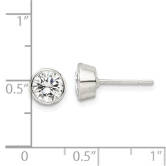 Sterling Silver Polished 6mm Round CZ Bezel Set Stud Earrings - 2