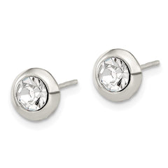 Sterling Silver Polished 8mm Round CZ Bezel Set Stud Earrings - 2