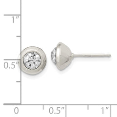 Sterling Silver Polished 8mm Round CZ Bezel Set Stud Earrings - 2