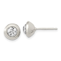 Sterling Silver Polished 8mm Round CZ Bezel Set Stud Earrings - 2