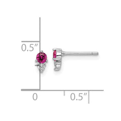 Sterling Silver Rhodium-plated Polished Red & White CZ Post Earrings