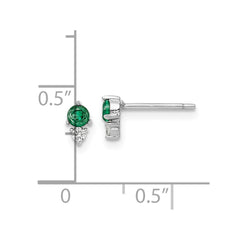 Sterling Silver Rhodium-plated Polished Green & White CZ Post Earrings
