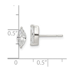 Sterling Silver Polished 9x4mm Marquise CZ Stud Earrings
