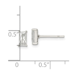 Sterling Silver Polished 6x3mm Emerald-shape CZ Stud Earrings