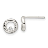 Sterling Silver Polished CZ Circle Post Earrings