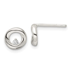 Sterling Silver Polished CZ Circle Post Earrings