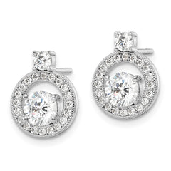 Sterling Silver Rhodium-plated Polished CZ Halo Circle Post Earrings