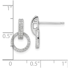Sterling Silver Rhodium-plated Polished CZ Circle Post Dangle Earrings