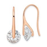 Sterling Silver Rose-tone Polished Round CZ Dangle Earrings