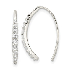 Sterling Silver Polished CZ Threader Earrings - 2