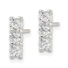 Sterling Silver Polished Three CZ Post Earrings