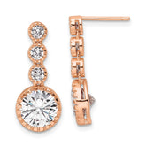 Sterling Silver Rose-tone Polished Round CZ Post Dangle Earrings