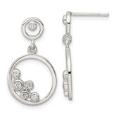 Sterling Silver Polished CZ Circle Dangle Post Earrings