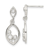 Sterling Silver Polished CZ Oval Dangle Post Earrings