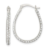 Sterling Silver CZ Oval Hoop Earrings - 2