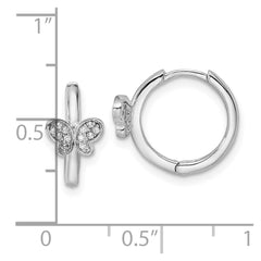 Sterling Silver Rhodium-plated Polished CZ Hinged Hoop Butterfly Earrings