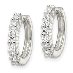 Sterling Silver Polished CZ Hinged Hoop Earrings - 2