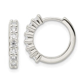 Sterling Silver Polished CZ Hinged Hoop Earrings - 2