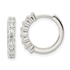 Sterling Silver Polished CZ Hinged Hoop Earrings - 2