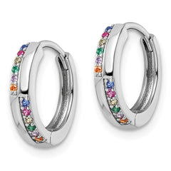 Sterling Silver Rhodium-plated Multicolor CZ Hinged Hoop Earrings
