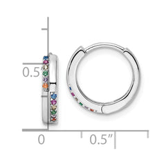 Sterling Silver Rhodium-plated Multicolor CZ Hinged Hoop Earrings