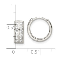 Sterling Silver Polished 2 Row CZ Hinged Hoop Earrings