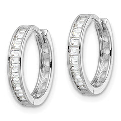 Sterling Silver Polished Rhodium-plated CZ Hinged Hoop Earrings - 2