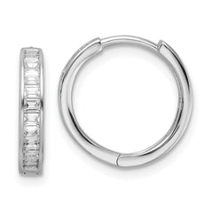 Sterling Silver Polished Rhodium-plated CZ Hinged Hoop Earrings - 2