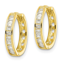 Sterling Silver Polished Gold-tone CZ Hinged Hoop Earrings - 2