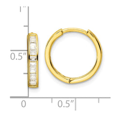 Sterling Silver Polished Gold-tone CZ Hinged Hoop Earrings - 2