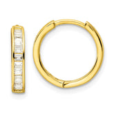 Sterling Silver Polished Gold-tone CZ Hinged Hoop Earrings - 2