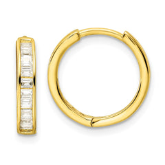 Sterling Silver Polished Gold-tone CZ Hinged Hoop Earrings - 2