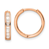 Sterling Silver Polished Rose-tone CZ Hinged Hoop Earrings