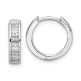 Sterling Silver Polished Rhodium-plated CZ Hinged Hoop Earrings