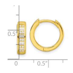 Sterling Silver Polished Gold-tone CZ Hinged Hoop Earrings
