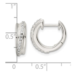 Sterling Silver Polished CZ Hinged Hoop Earrings