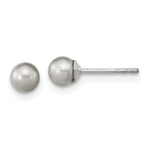 Sterling Silver Rhodium-plated 4-5mm Grey Round Freshwater Cultured Pearl Post Earrings