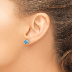 Sterling Silver Rhodium-plated Polished Blue Created Opal Post Earrings