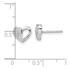 Sterling Silver Rhodium-plated CZ Heart Post Earrings