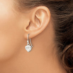 Sterling Silver Polished Heart Dangle Shephard Hook Earrings
