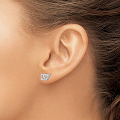 Sterling Silver Rhodium-plated CZ Double Heart and Arrow Post Earrings