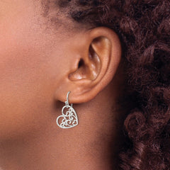 Sterling Silver Polished Heart Swirl Dangle Earrings
