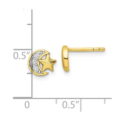Sterling Silver Gold-tone CZ Star and Moon Post Earrings