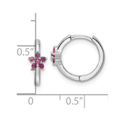 Sterling Silver Rhodium-plated Polished Dark Pink CZ Earrings