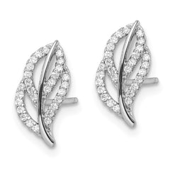 Sterling Silver Rhodium-plated Polished CZ Leaf Post Earrings - 2