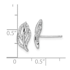 Sterling Silver Rhodium-plated Polished CZ Leaf Post Earrings - 2