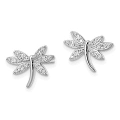 Sterling Silver Rhodium-plated CZ Dragonfly Post Earrings - 2