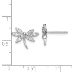 Sterling Silver Rhodium-plated CZ Dragonfly Post Earrings - 2