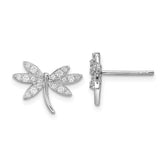 Sterling Silver Rhodium-plated CZ Dragonfly Post Earrings - 2