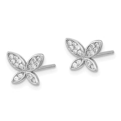 Sterling Silver Rhodium-plated CZ Butterfly Post Earrings - 6